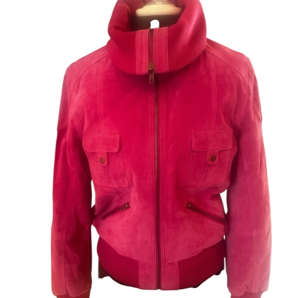 NWT NOS Cuero Pink Fuchsia Suede Bomber Jacket Vintage 2000 Medium - Picture 2 of 15